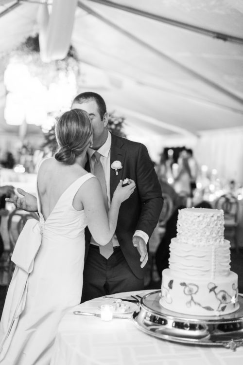wedding cake, wedding reception, bride and groom, tented wedding, Pamela Barefoot Events