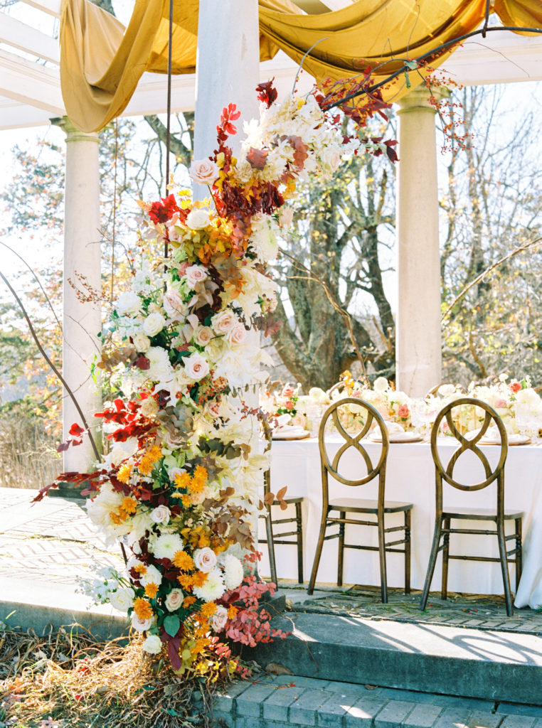 flower arch, wedding flowers, autumn wedding, autumn flowers, autumn wedding planning, pamela barefoot events