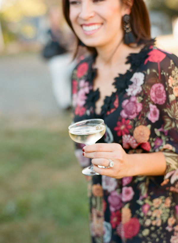 flower dress, champagne, Pamela Barefoot Events, DC wedding planner, field party