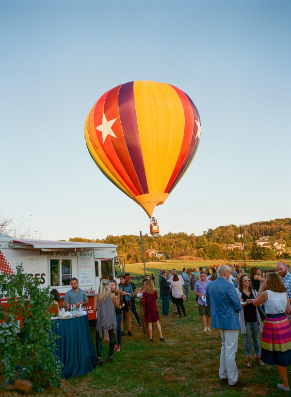 hot air balloon, field party, fall party, pamela barefoot events, hope flower farm, holly chapple
