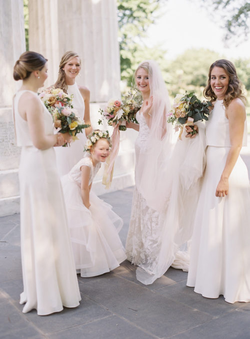 bridesmaids, Inbal Dror, wedding sparrow, wedding planner DC, white bridesmaid dresses, Laura Gordon photography, Holly Chapple bouquet, DC wedding 