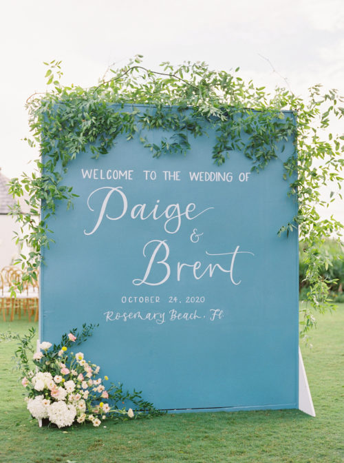 welcome sign, wedding calligraphy, cocktail hour, Pamela Barefoot Events