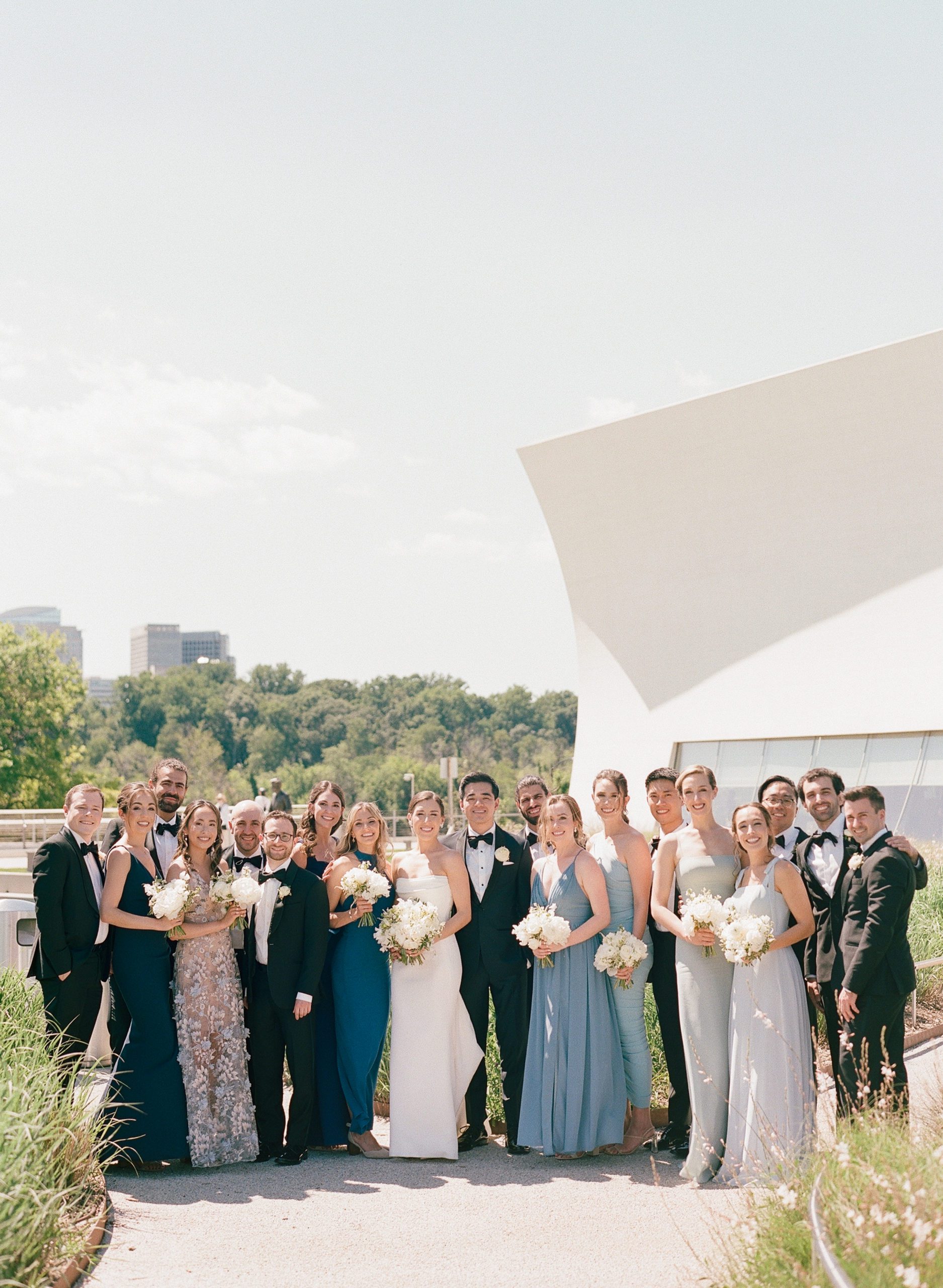 wedding party, blue bridesmaid dresses, DC wedding, Kennedy Center wedding photo