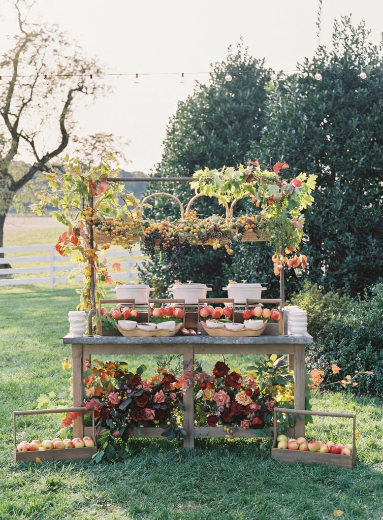 fall wedding, autumn wedding, family farm wedding, caramel apple dipping station, wedding catering 