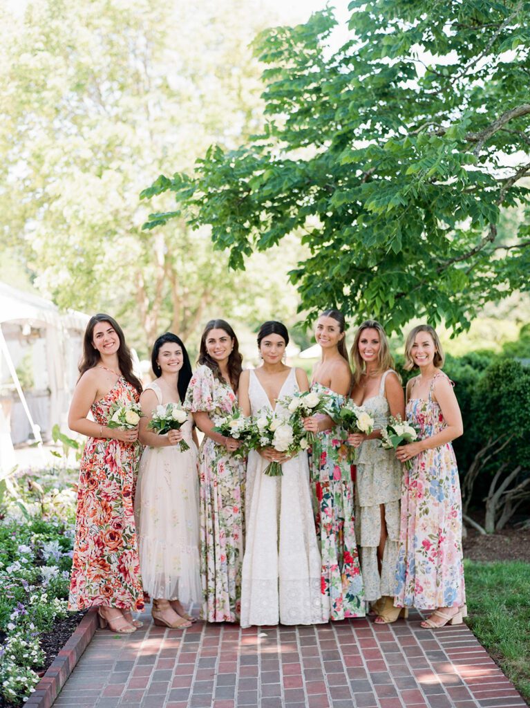 floral wedding dress, bridesmaid dresses 